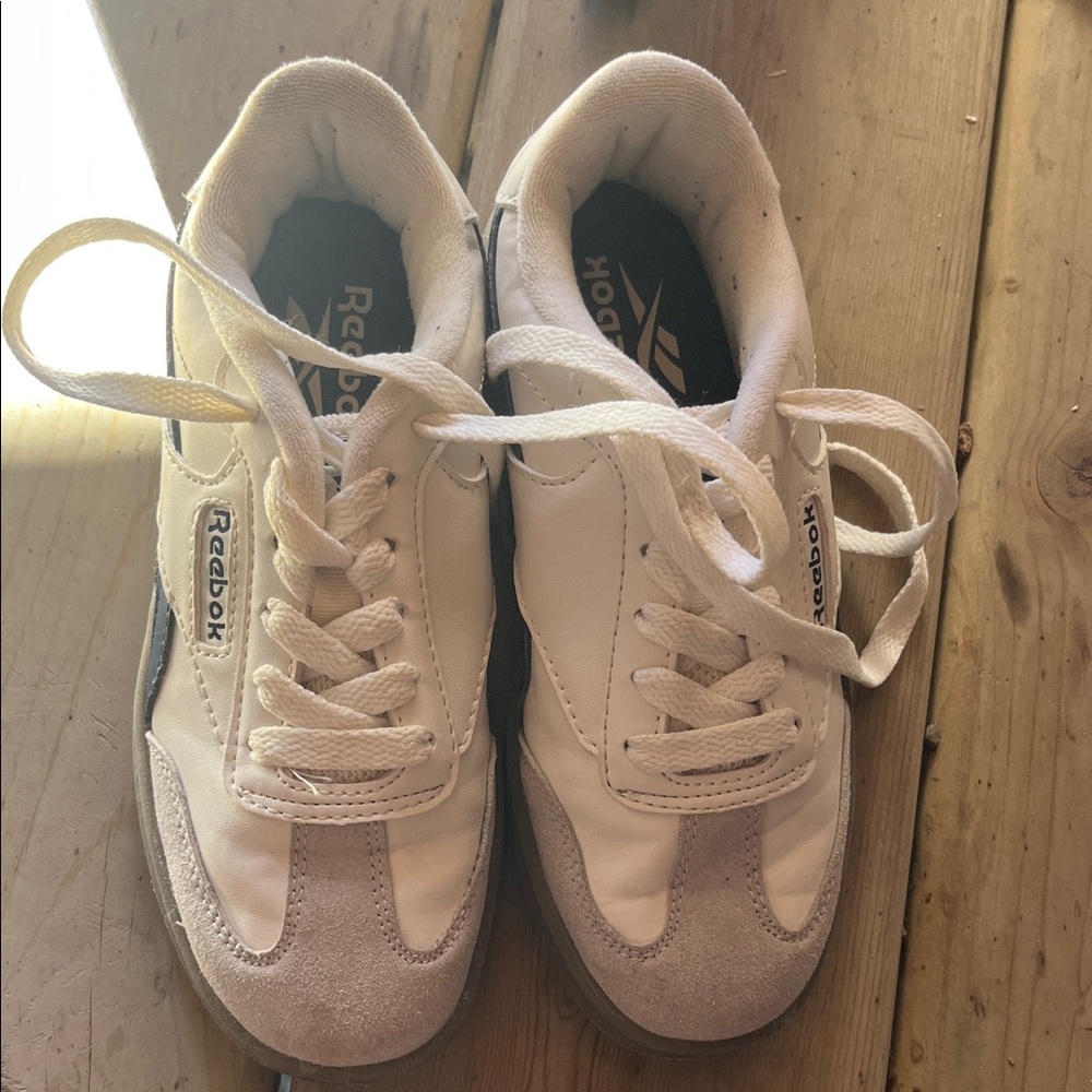 Reebok White and Gray Retro Lace-Up Sneakers